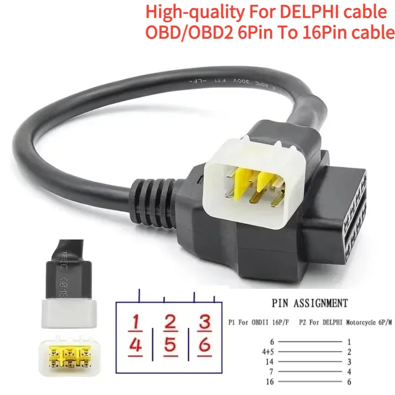 ล่าสุดสําหรับ BENELLI OBD2 6 Pin ปลั๊กวินิจฉัย Adaptor สําหรับ BOSCH และสําหรับ DELPHI ECUs 6PIN รถจักรยานยนต์จักรยาน ATV ถึง 16pin OBD