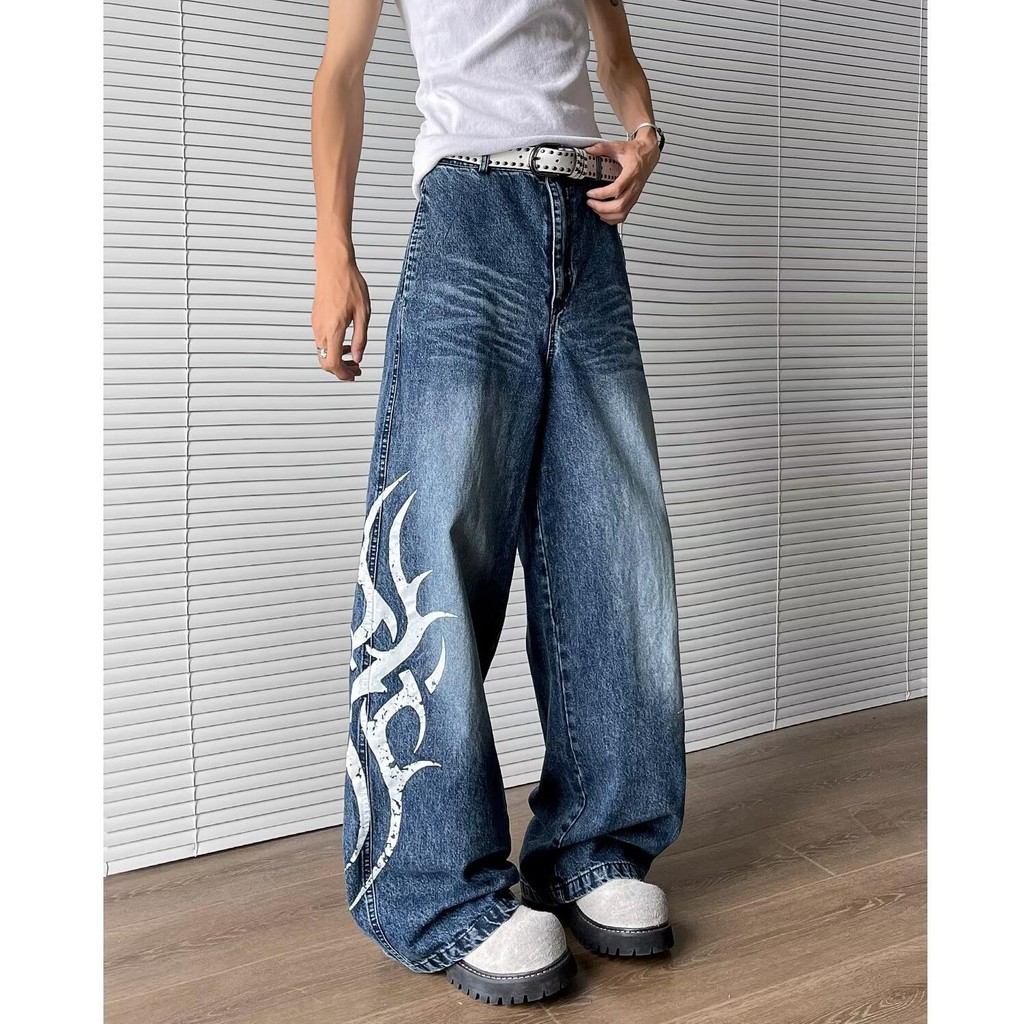 PannoFluxus กางเกงยีนส์ผู้ชาย American high street หลวมสบายๆอินเทรนด์สไตล์เป็นกลางสไตล์สตรีท - รูปที่ 4