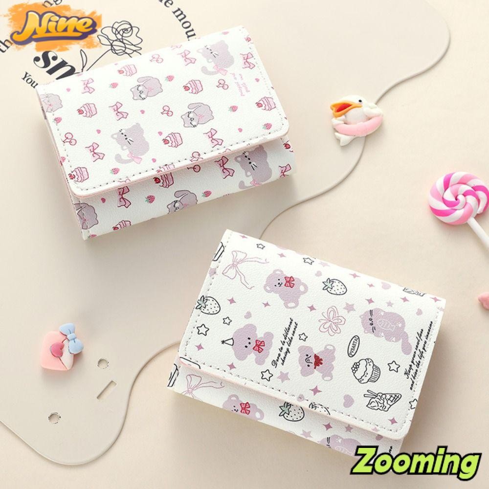 ZOOMING กระเป๋าสตางค์ใบสั้น, กระเป๋าใส่เหรียญลายการ์ตูน Kitty, กระเป๋าเงินหนัง PU กุทัณฑ์ผู้หญิงเด็กผู้หญิง