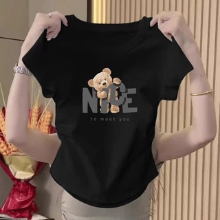 เสื้อยืดผู้หญิงสวมใส่สบายผ้านิ่มดีค่ะเสื้อยืดรัดรูป เสื้อยืดแขนสั้นพิมพ์ลายตัวอักษรแฟชั่นสาวร้อน