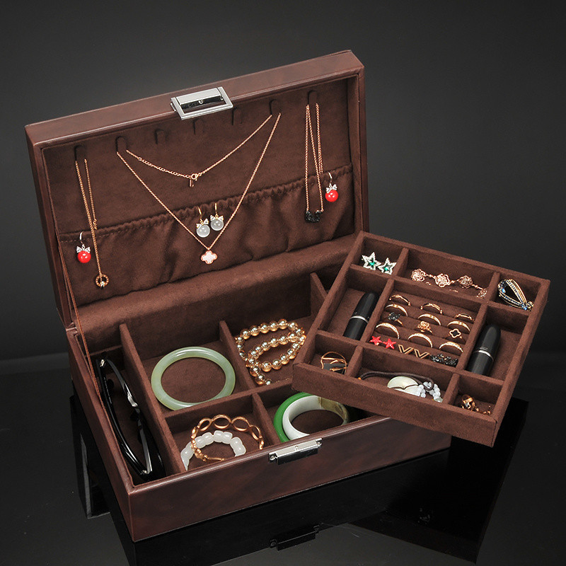 Lili กล่องเครื่องประดับ Cowhide รูปแบบ PU กล่องเครื่องประดับสร้อยคอต่างหูแหวนกล่องเครื่องประดับขนาดใ