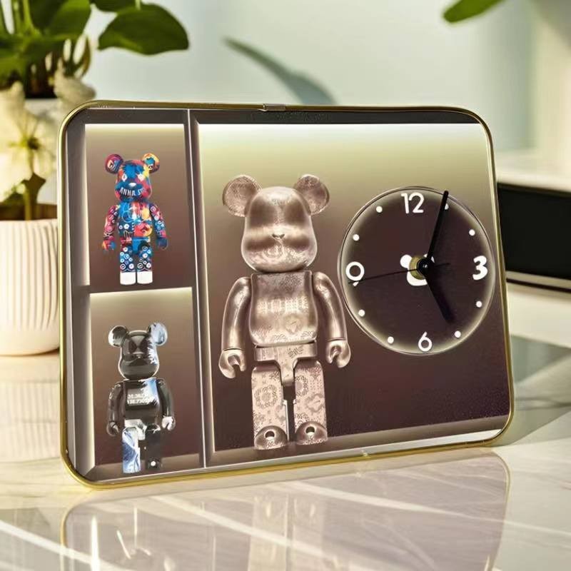 3D细闪磨砂桌面时钟客厅石英钟摆台台式现代摆件静音时钟暴力熊3D Fine Matte Desktop Clock Living Room Quartz Clock20250505