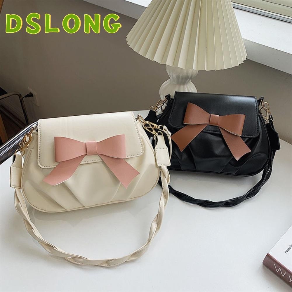 กระเป๋า DSLONG, Bow Waterproof Small Round Bag, Fashion Mini PU Wear-resistant Single Shoulder Bag