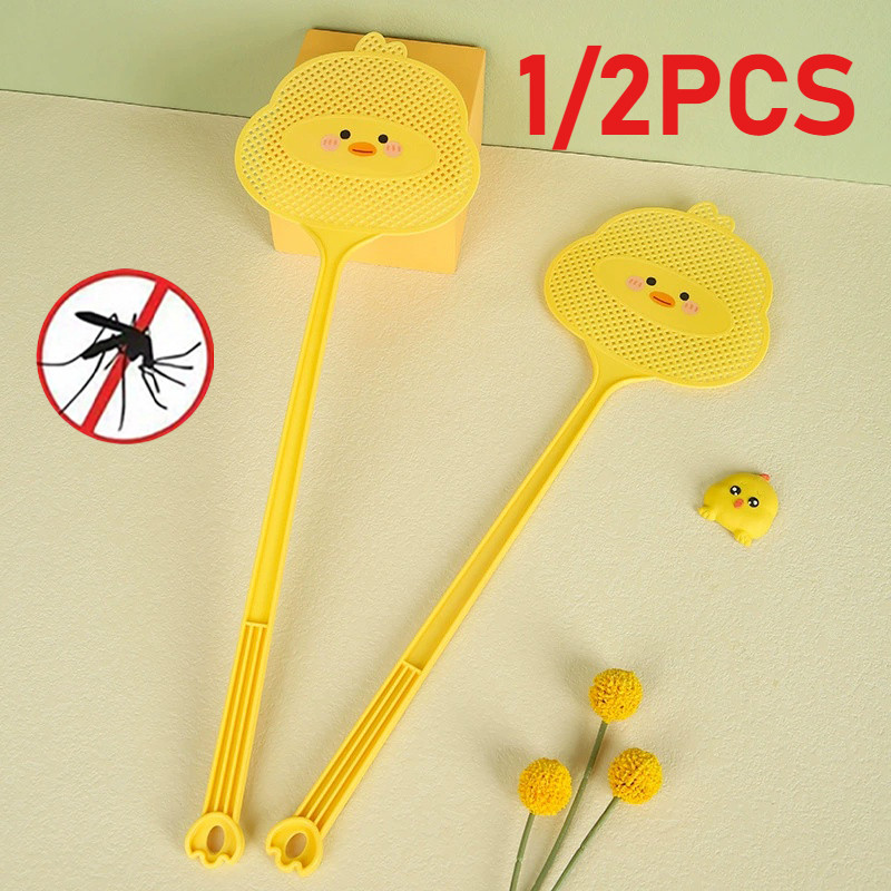1/2 ชิ้นพลาสติก Fly Swatter ทนทานสีเหลืองยาว Pendable ค้างคาวสําหรับแมลงบิน Pest Control