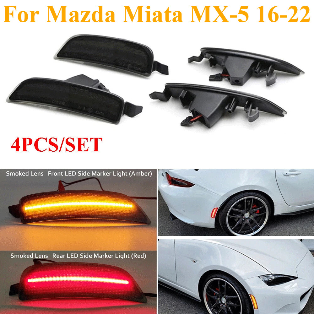 4PCS LED ด้านหน้า + ด้านหลังด้านข้างไฟเลี้ยวไฟสัญญาณสําหรับ Mazda Miata MX-5 2016-2022 NA1J-51-5F0B 