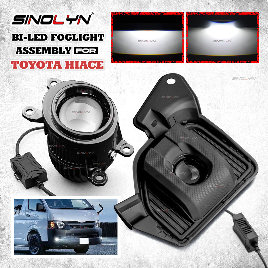 Sinolyn Bi-LED โปรเจคเตอร์เลนส์ H11 Tri สีหมอกไฟสําหรับ 2014-2018 Toyota Hiace Commuter/Grandia อุปกรณ์เสริมกันชนหน้าไฟตัดหมอกประกอบสปอตไลท์ Retrofit 80W สูงต่ํา