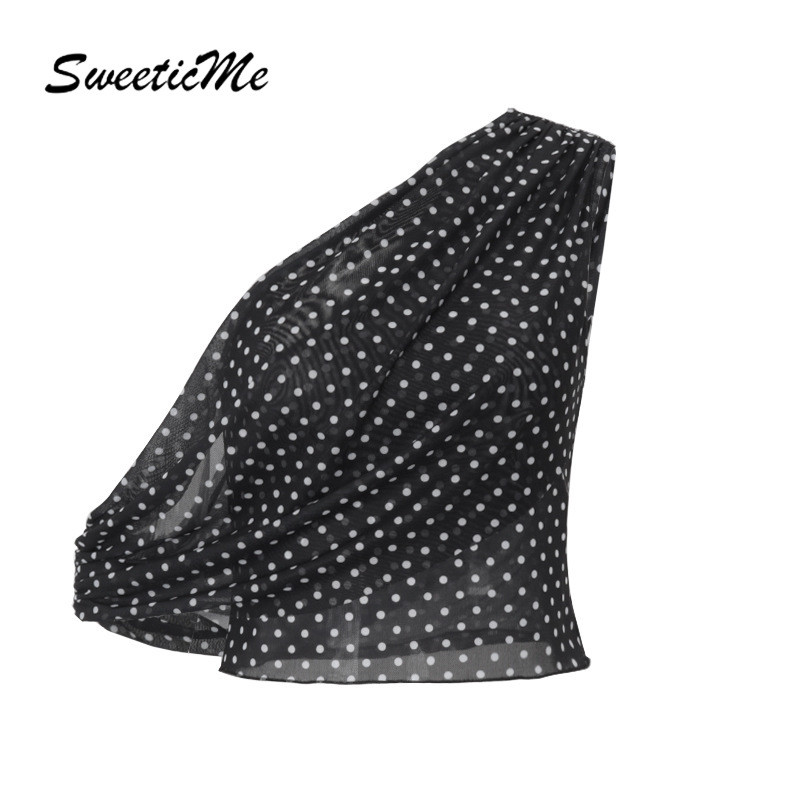 SweeticMe Womens 2025 แฟชั่นใหม่ลายจุดเซ็กซี่ไม่สม่ําเสมอตาข่ายดูผ่านเสื้อกล้ามสายเดี่ยว