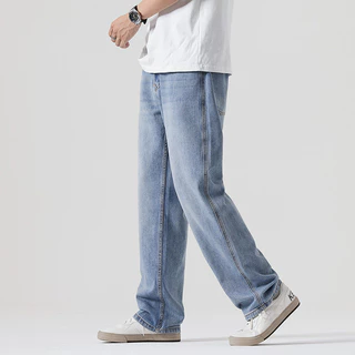 Mixseven-กางเกงยีนส์ผู้ชาย ทรงหลวม ย้อนยุค สไตล์เกาหลี baggy jeans ทรงกระบอก แฟชั่น ผ้ายีนส์นิ่ม ใส่สบาย