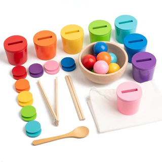 เกมแยกสีด้วยแก้วและลูกบอล Rainbow Sorting Bear Montessori ฝึกสมอง คีบ แยกสี ของเล่นเสริมพัฒนาการเด็ก
