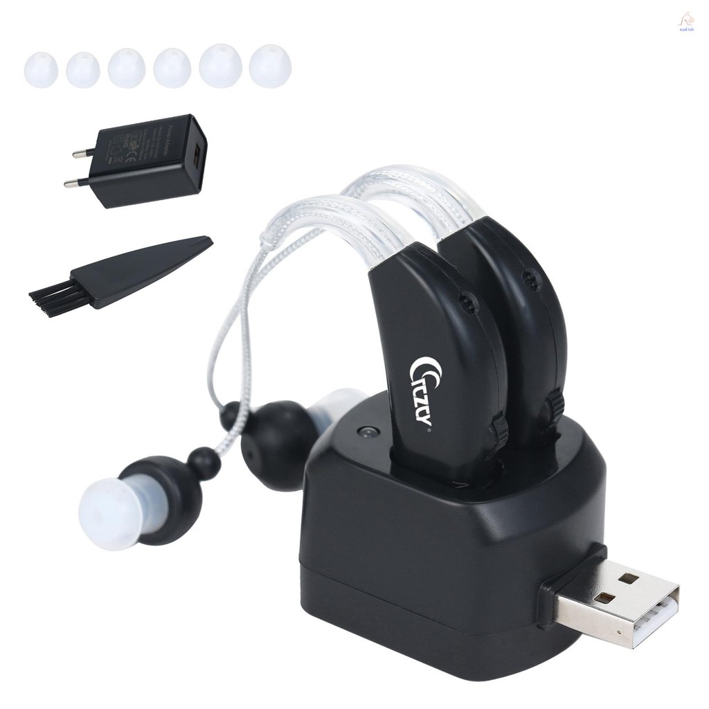 TJZJY 2-Pack เครื่องช่วยฟังชาร์จเครื่องช่วยฟังสําหรับผู้สูงอายุ Personal Sound Amplifier ผู้ใหญ่การได้ยิน Assist อุปกรณ์ชาร์จ