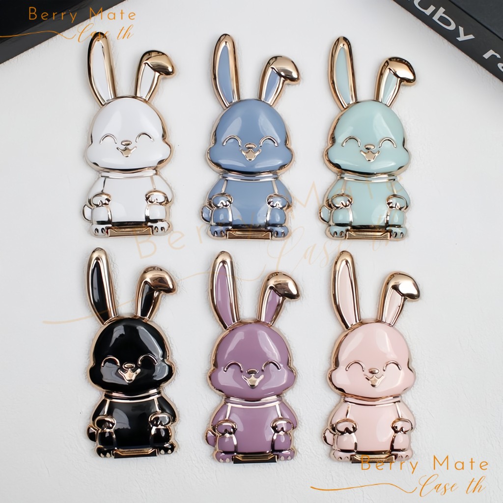 ขาตั้งติดเคสมือถือ กระต่ายขอบทองน่ารัก ตัวที่วางติดคั้งง่ายๆ ใช้พร้อมกับโทรศัพท์หลายรุ่นได้ สะดวกการวางโทรศัพท์ในแนวนอน