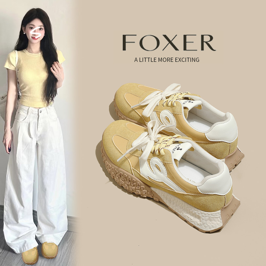 FOXER รองเท้าผ้าใบหนังแฟชั่นสตรี อเนกประสงค์ สบายและนุ่ม ระบายอากาศ ต้านเชื้อแบคทีเรีย รองเท้ากีฬา