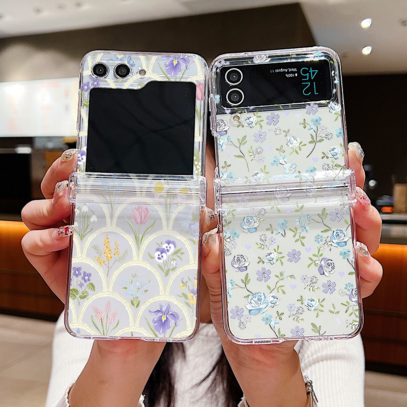 ตารางดอกไม้รูปแบบล้างเคสโทรศัพท์สําหรับ Samsung Galaxy Z Flip 6 Flip 5 Flip 4 5G บานพับเต็ม Hard PC ฝาครอบพับสําหรับ Samsung Z Flip 6 5 4 3