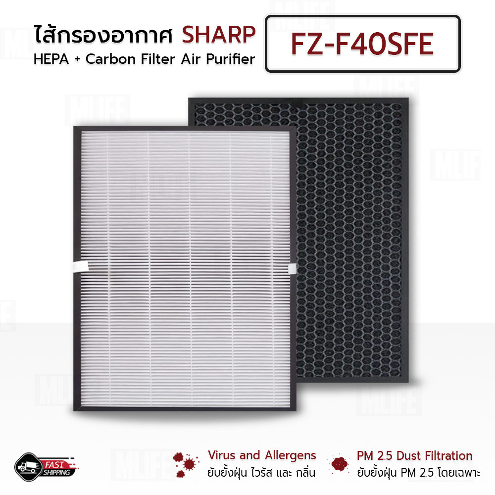 MLIFE - ไส้กรอง แผ่นกรองอากาศ Sharp FZ-F40SFE / FP-F40TA / FP-FM40B / FP-J40TA ไส้กรองเครื่องฟอก Fil