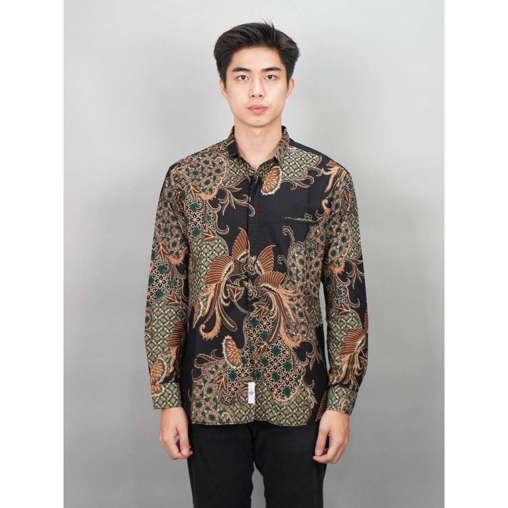 KEMEJA จัดส่งฟรี ปัดขึ้นเสื้อเชิ้ตบาติกแขนยาวเข้ารูปทันสมัยสําหรับผู้ชาย Ajisai