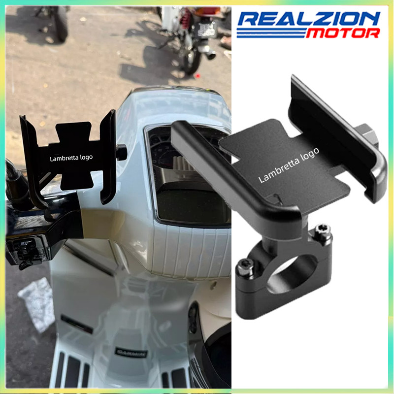 REALZION สําหรับ Lambretta G350 พิเศษ X300 V200 V-พิเศษ Barona V50 V125 200 Handlebar กระจกผู้ถือโทรศัพท์ GPS นําทางขาตั้งรถจักรยานยนต์ 1 PC