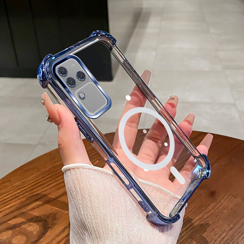 เคสสําหรับ Vivo V30 PRO แม่เหล็กไร้สายโปร่งใสสี่มุมดูดซับแรงกระแทกเลนส์ป้องกันเคสโทรศัพท์ SJSFDDR