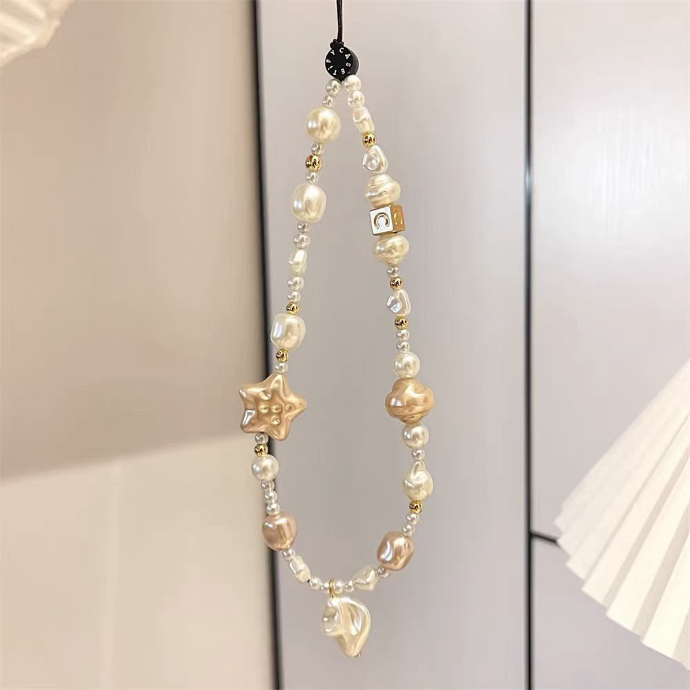Caseti Casual Star Pearl Lanyard Elegant Pearl Shell Short Phone Chain Lanyard Mobile Phone Chain Lanyard ราคา ถูกที่สุด ดีลบีเคเค แกลเลอรีภาพที่ 4
