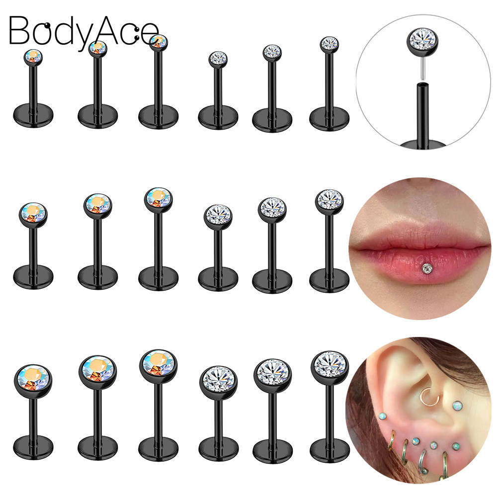 Bodyace 1 Pc สแตนเลสสตีล Lip เจาะ 18G/20G Lip Stud Plug-in Labret Stud Multicolor Labret เจาะ Conch ต่างหู Helix หูเจาะ
