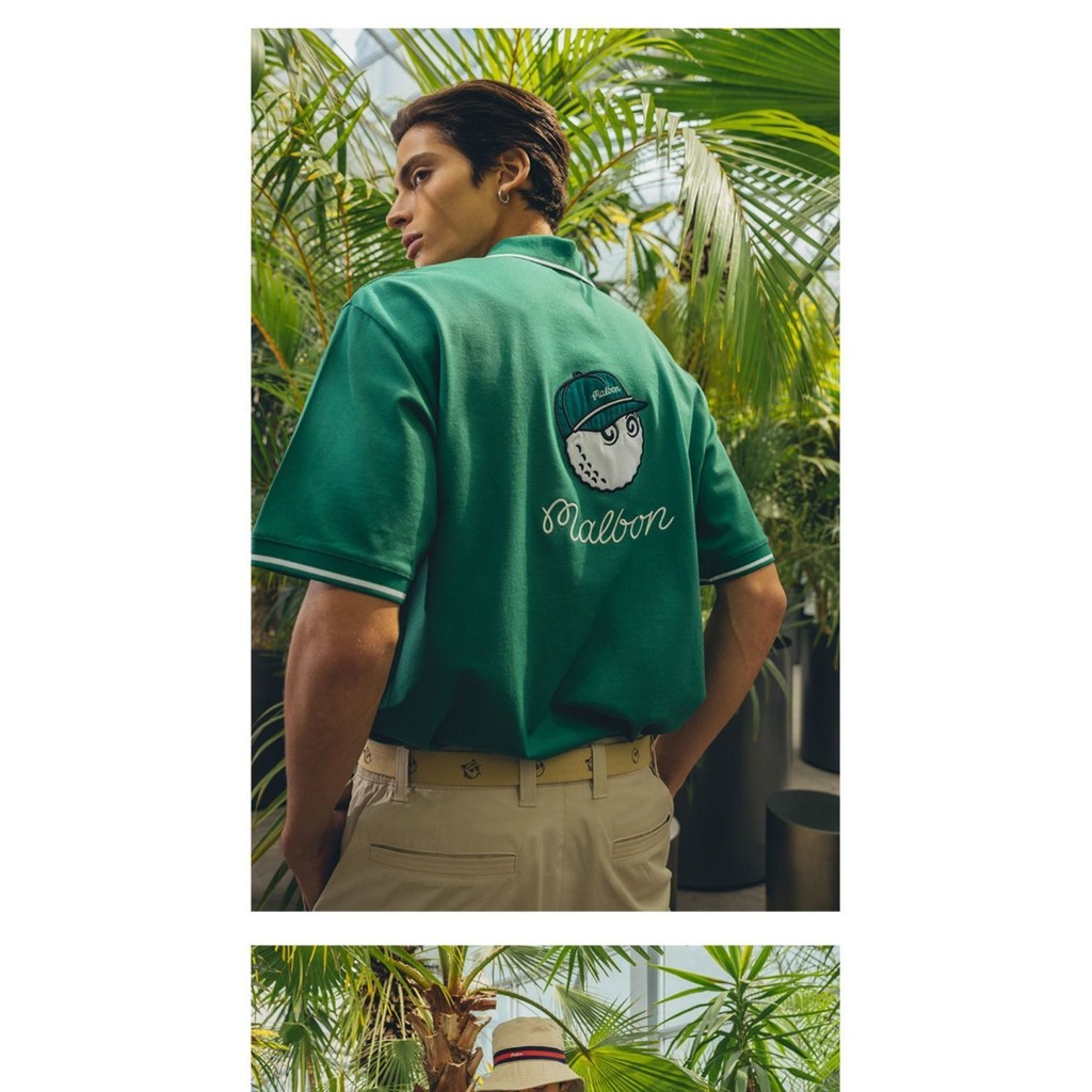 Malbon Golf Clothing Mens Golf top lapel POLO ลายเสื้อกีฬากลางแจ้งเสื้อยืดแขนสั้น