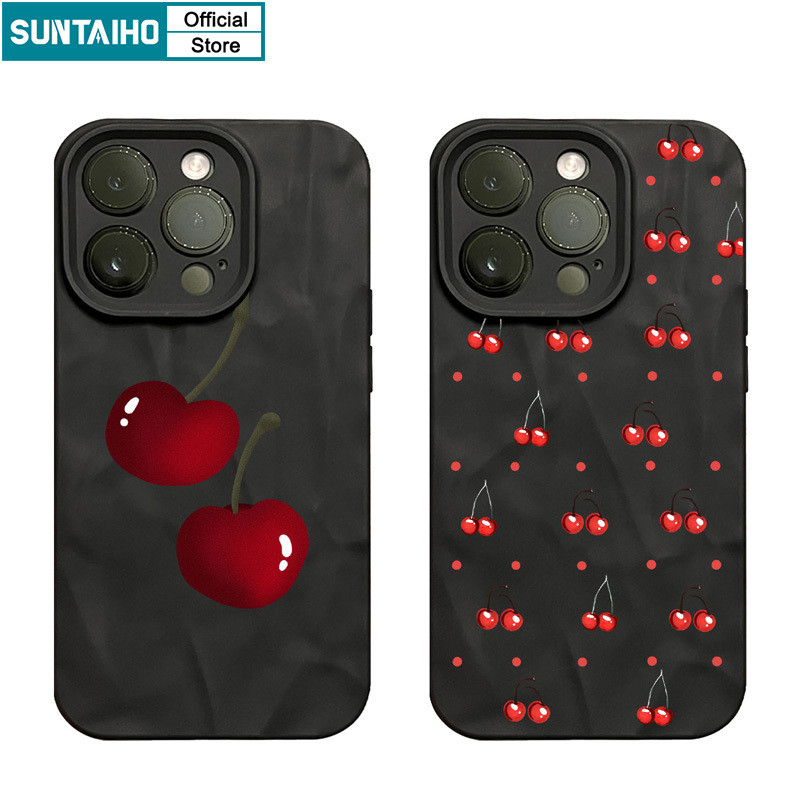 Suntaiho เคสไอโฟน Aesthetic Elegantปลอกสีแดงรูปแบบเชอร์รี่เคสโทรศัพท์สําหรับIphone 16 15 14 13 12 11 Pro Max IP 7 8 Plus Iphon X Xs XR Xs Maxซิลิคอนนุ่มพรีเมี่ยมกันกระแทกปกหลัง