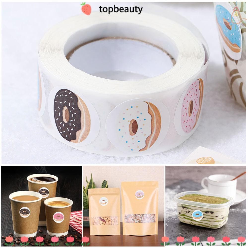 Topbeauty 500 ชิ้นสติกเกอร์โดนัทคุกกี้ป้ายสําหรับเค้กขนมปังแพคเกจ DIY Craft ของขวัญกล่องบรรจุ