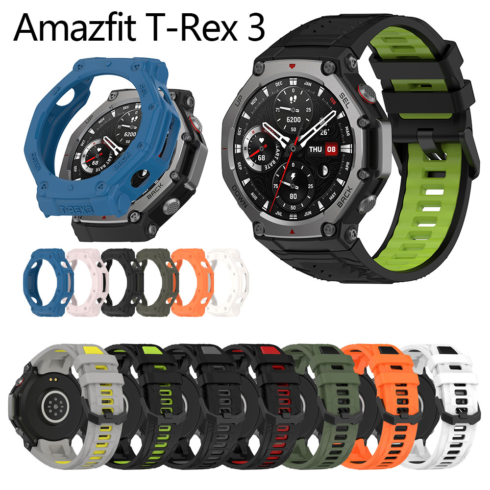 สําหรับ Amazfit T-Rex 3 สายรัดกรณีกระจกนิรภัยป้องกันหน้าจอสาย USB charger dock อะแดปเตอร์คู่สี smart watch band สายรัด