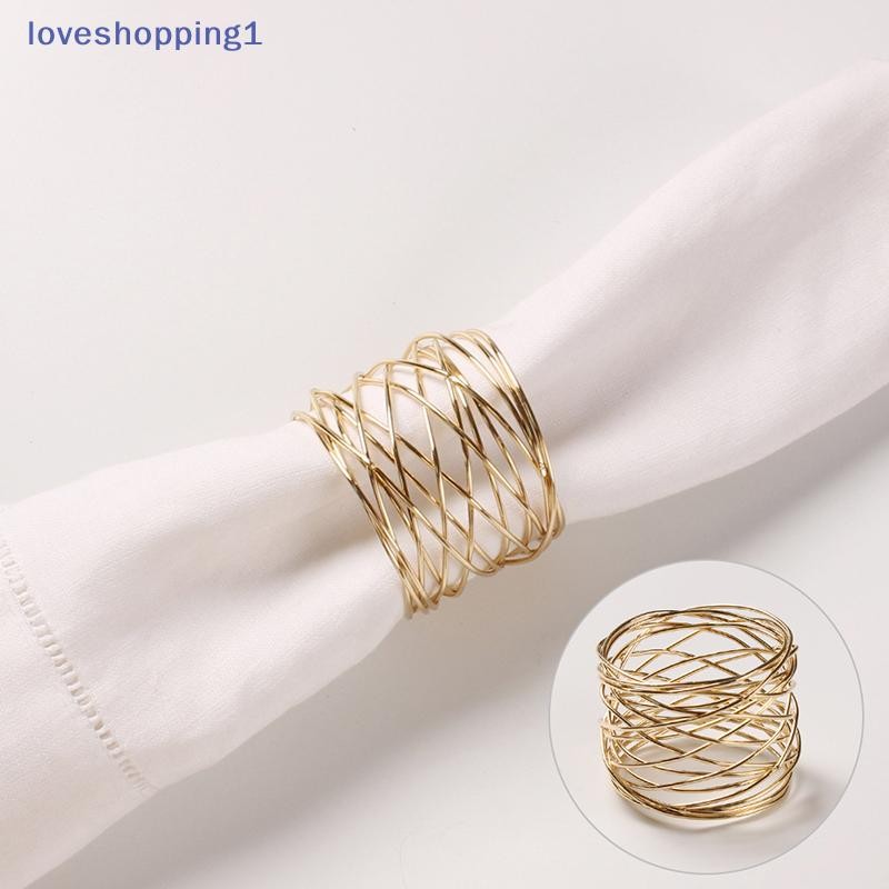 Loveshopping แหวนผ้าเช็ดปากสีทองทรงกลมกว้างโลหะ Cross Hollow Sliver ที่ใส่ผ้าเช็ดปากสําหรับตาราง TH