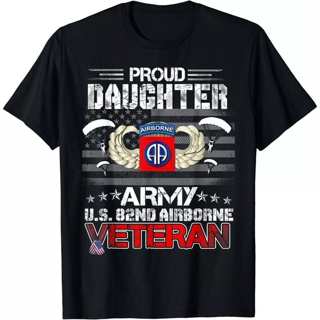 Proud Daughter Army Us 82Nd Airborne Veteran Flag เสื้อยืด