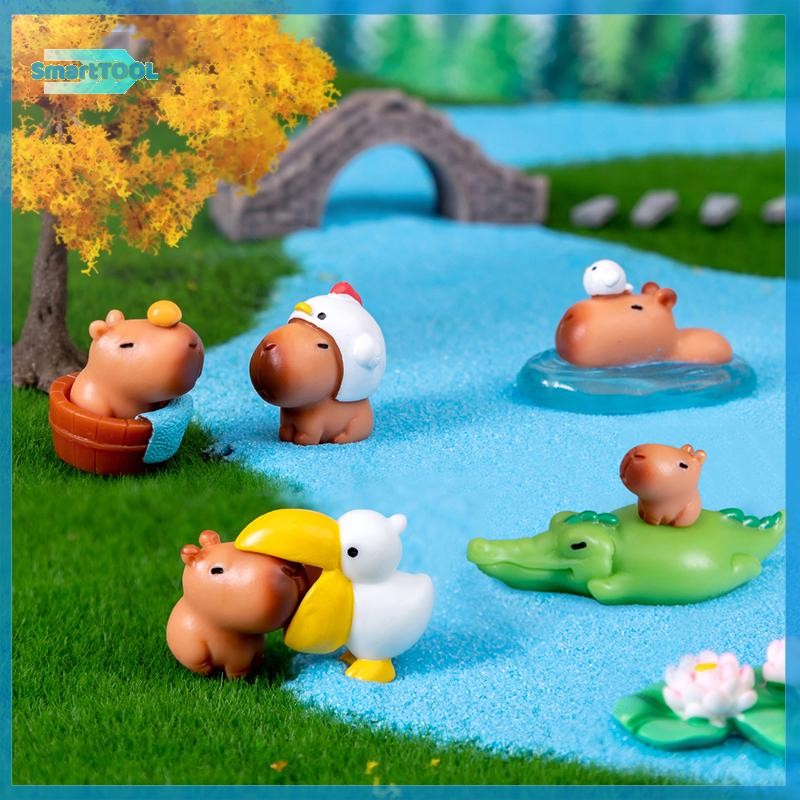 Utzn> การ์ตูนขนาดเล็ก Capybara รุ่น Figurine โต๊ะสวนภูมิทัศน์เครื่องประดับเรซิ่น Craft Home Office Decor รถเดสก์ท็อป Knickknacks ใหม่