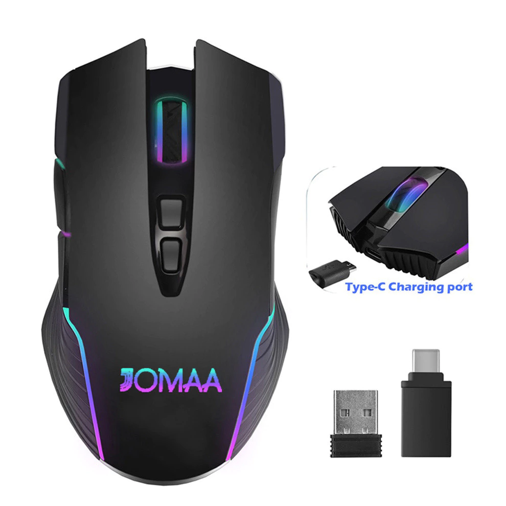 Jomaa เมาส์เกมมิ่งไร้สาย RGB ชาร์จ Type-C 1600 DPI