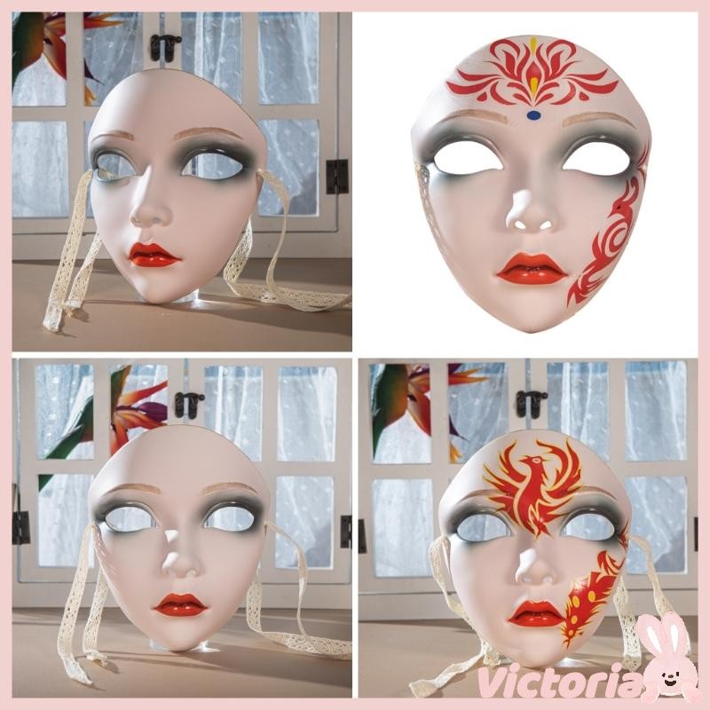วิก สวมหน้ากากแบบเต็มหน้าปาร์ตี้ฮาโลวีนวาดด้วยมือสําหรับผู้หญิง