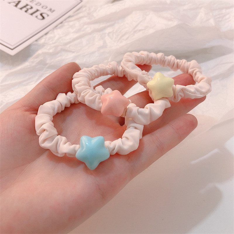 น่ารักดาวขัด แหวนผมเชือกผมผู้ใหญ่สาวหัวใจดาวห้าแฉกหัวเชือกยืดหยุ่นสูงยางรัดผมหางม้าอุปกรณ์ผม