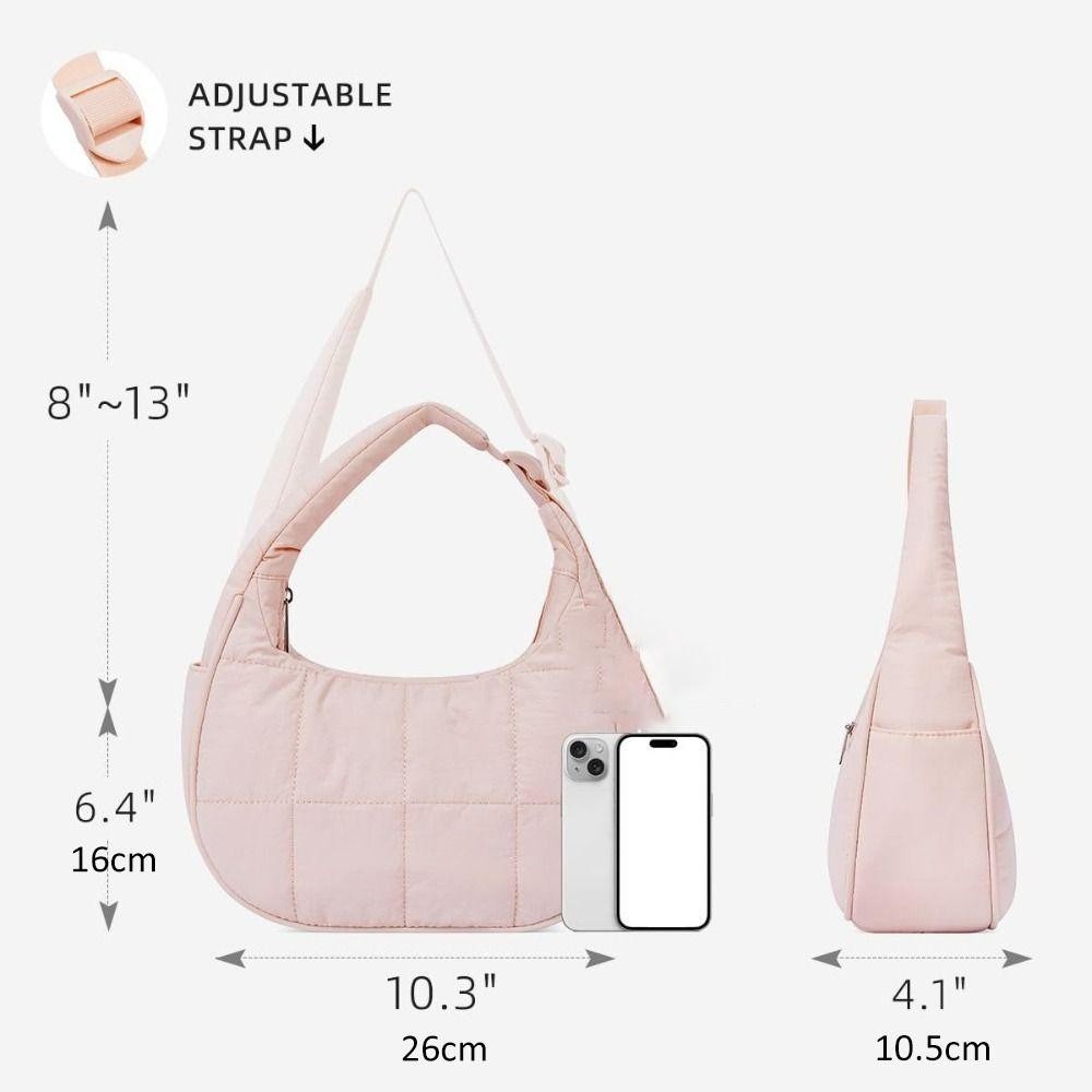 BEBETTKISS กระเป๋าใต้วงแขน, กันน้ําพร้อมกระเป๋าถือสายรัดปรับได้, Hot Puffy Quilted Nylon กระเป๋าสะพายผู้หญิงสาว