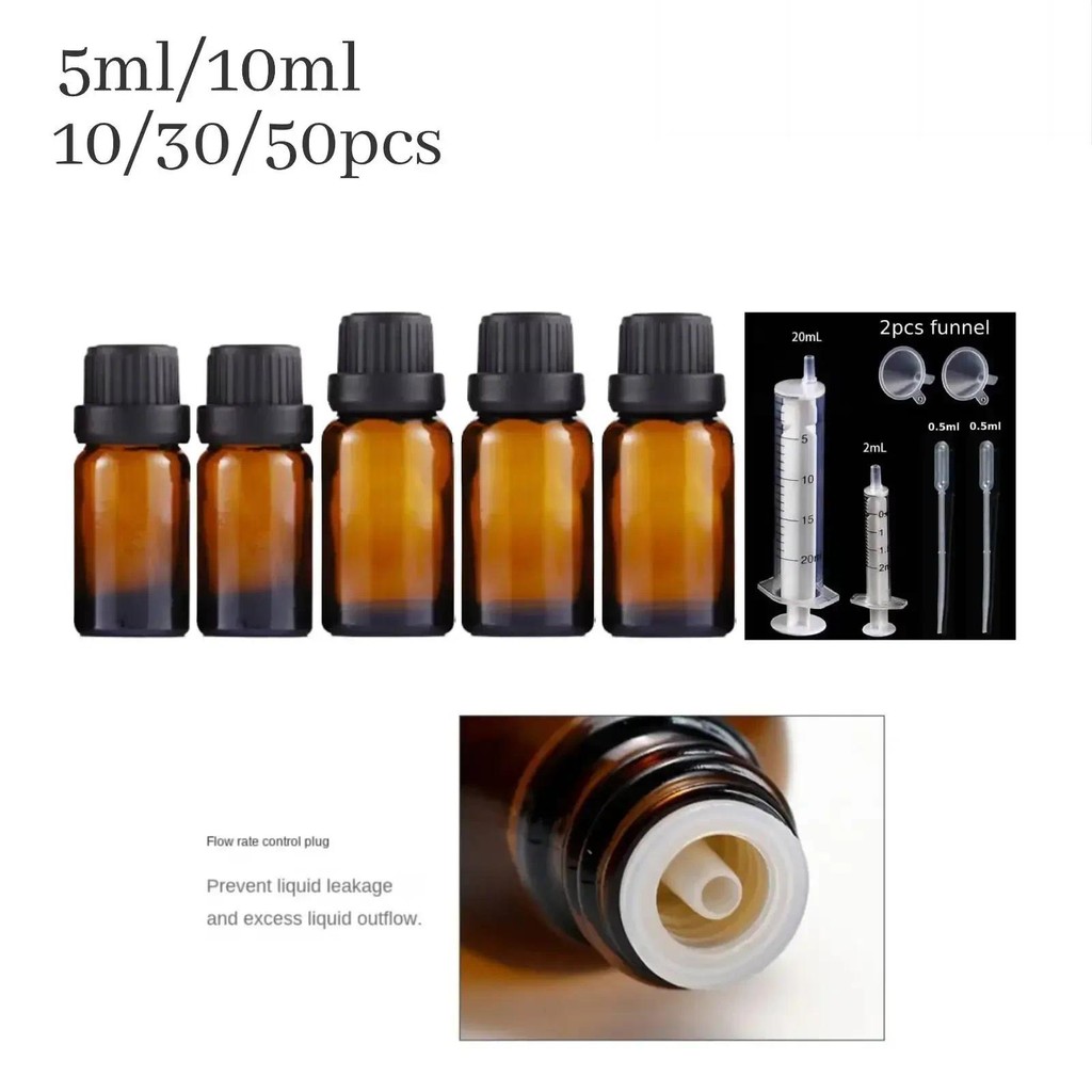 10ชิ้น/30ชิ้น5มล/10มลสีเหลืองอําพันสีน้ําตาลวางขวดนวดน้ํามันปิเปตแก้วน้ํามันหอมระเหยของเหลวที่สําคัญพื้นฐานรีฟิล