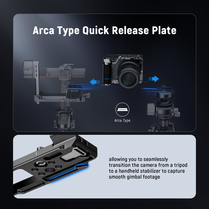 NEEWER CA132 กรงสําหรับ fp/fp L กรงกล้องโลหะ EVF-11 รองรับ 1/4 "และ 3/8" ด้าย Arca Quick Release แผ่นซิลิโคน Grip สําหรับ Sigma fp fpL DJI RS4 Pro