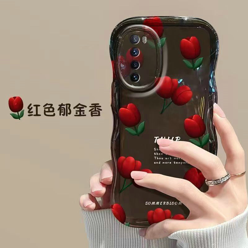 BLD| เคส สำหรับ Samsung Galaxy A02 A02S A03 A03S A04 A04S A06 A10S A11 A12 A13 A14 A16 A20S A20 A21S A22 A23 A24 A30 A31 A32 A33 A34 เคสเชือกขอบหยักดอกทิวลิปสีแดงสีดำแบบมันวาวแบบนิ่ม - รูปที่ 4