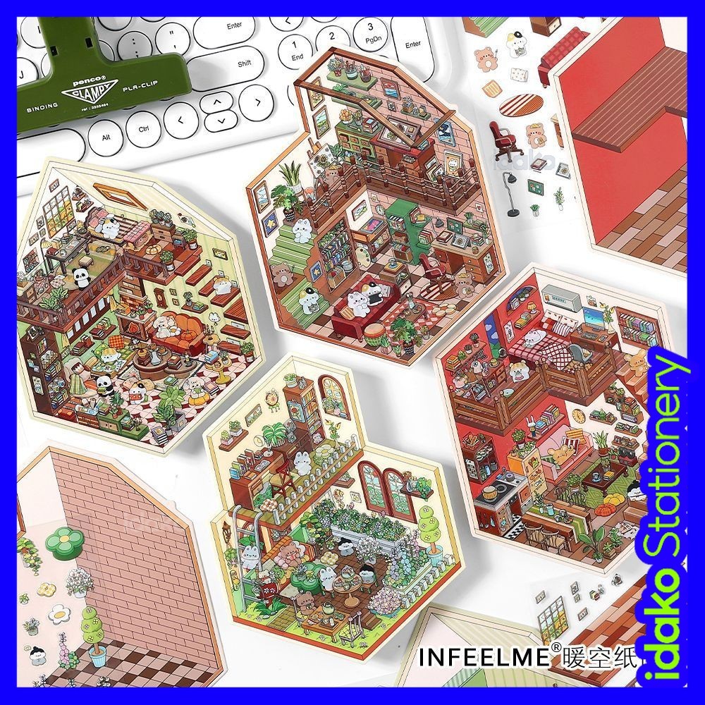 Idako [My Cabin Series] สติ๊กเกอร์ภูมิทัศน์ขนาดเล็ก 3D บ้านน้อยน่ารักสติกเกอร์ตกแต่งฉาก diy SS249