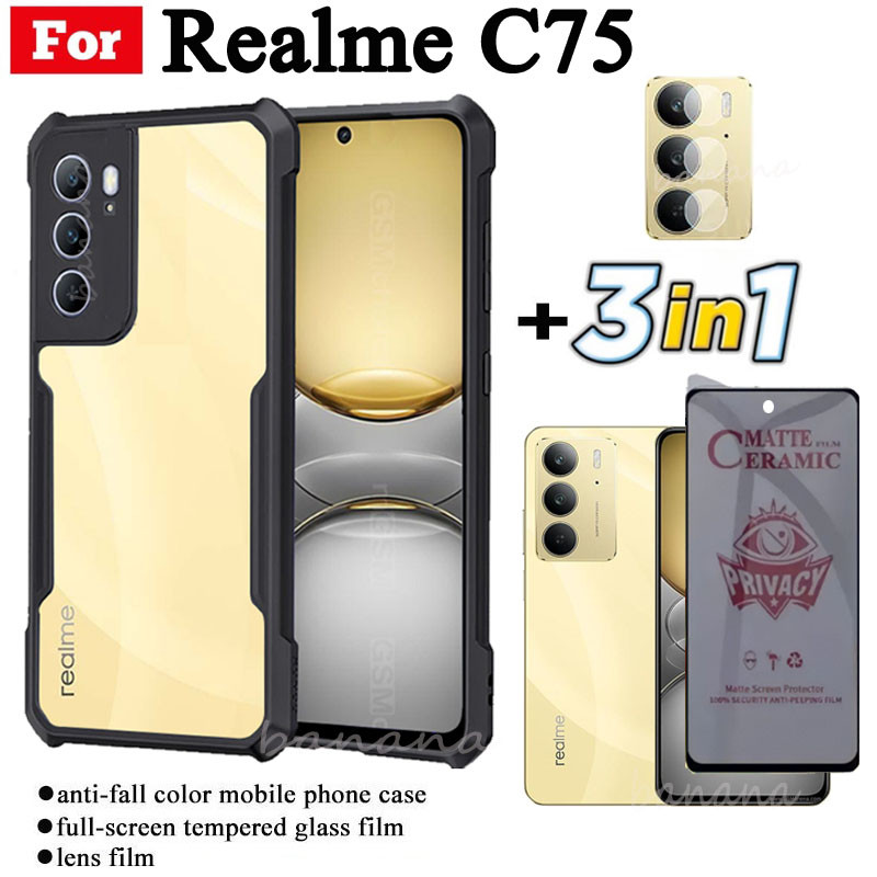 3 in 1 Realme C75 เคสโทรศัพท์กันกระแทกสําหรับRealme C63 C61 C 75 Anti SpyเซรามิคMatteความเป็นส่วนตัวกระจกนิรภัย