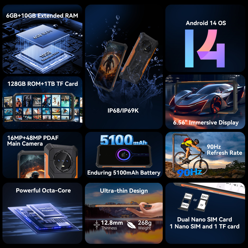 [พรีเมียร์โลก]Cubot Kingkong ES สมาร์ทโฟนที่ทนทาน 16GB+128GB RAM 90Hz 6.56