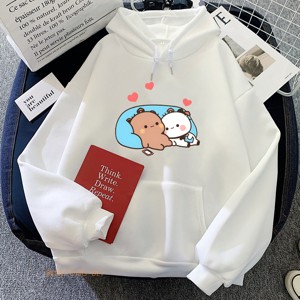 Hoodies สําหรับผู้ชายและผู้หญิงน่ารัก Streetwear แขนยาว Panda Bear Bubu Dudu Love Heart Pullovers อิ