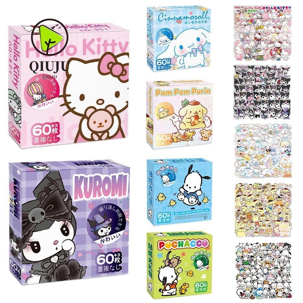 Qiju 60 ชิ้น/กล่อง Melody Kuromi สติกเกอร์, Kitty Kuromi Cinnamoroll Pochacco การ์ตูนสติกเกอร์, แฟชั่นไดอารี่ Party ตกแต่งกระเป๋าเดินทางกันน้ําสติกเกอร์โทรศัพท์