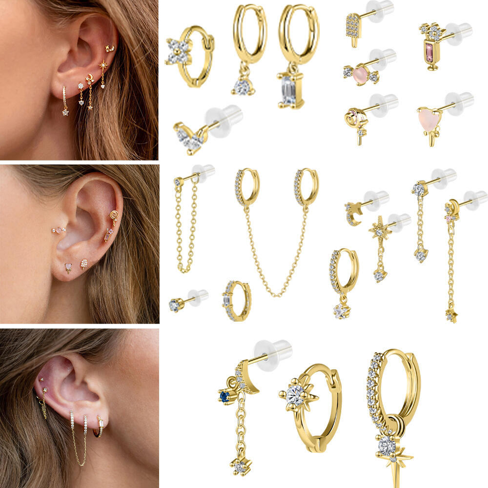 3-5 ชิ้น/เซ็ต S925 ต่างหูห่วงเงิน 18G หู Studs Heart Stud ต่างหู 11 มม.ทอง Helix Conch กระดูกอ่อนเจาะต่างหูผู้หญิงและ Man