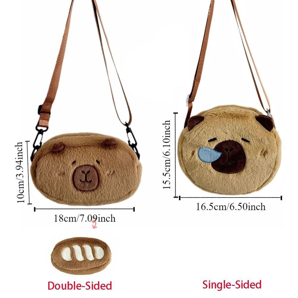 Jeremy1 Capybara Plush Crossbody Bag,สองด้าน Kawaii French Bread Capibara Bag,แบบพกพา Creative Coin Pouch Soft Fluffy Animal กระเป๋าถือเด็ก