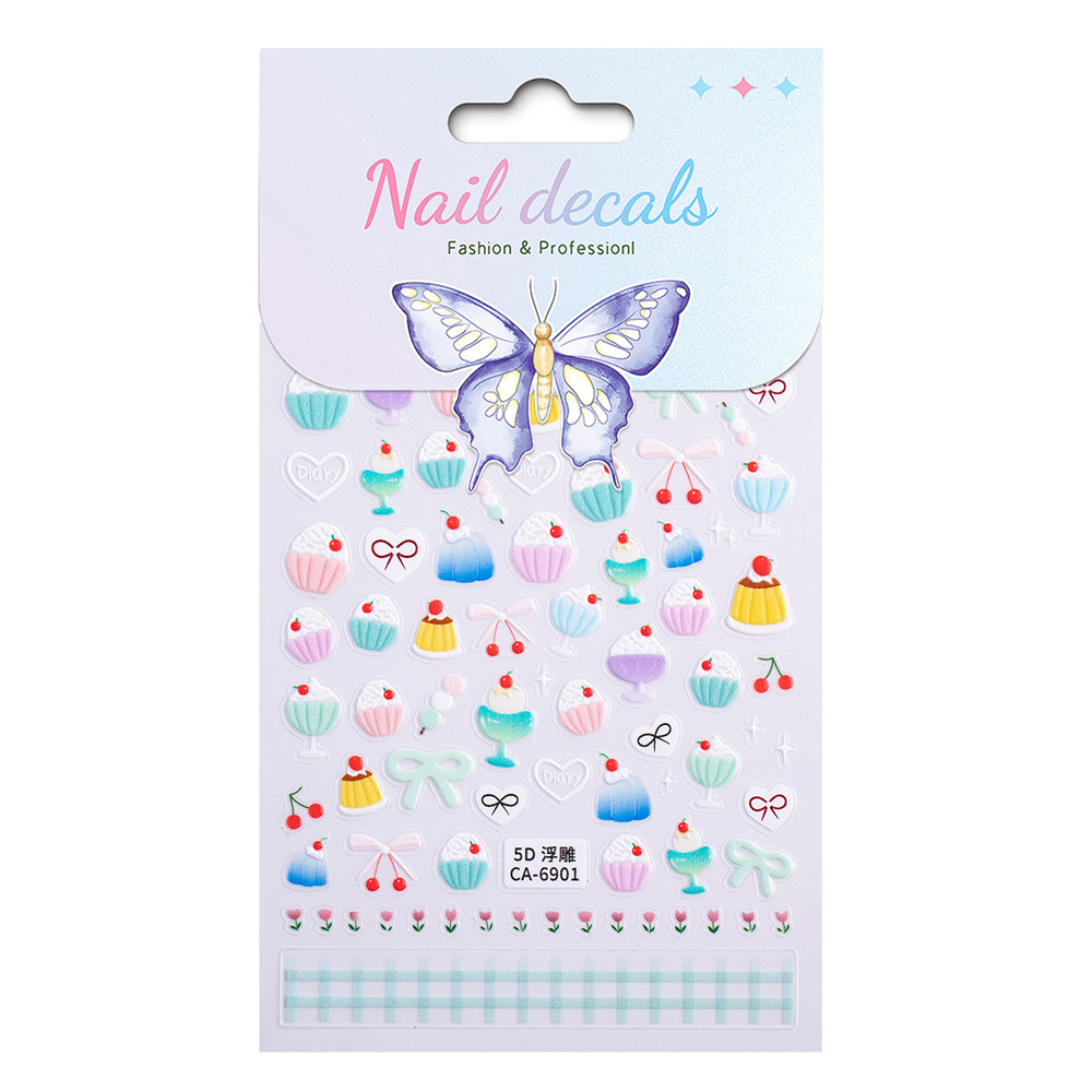 สติกเกอร์ติดเล็บลายกราฟฟิตี้พุดดิ้งน่ารักสไตล์ใหม่สำหรับเด็ก สไตล์ญี่ปุ่น โบว์ เชอร์รี่ เพ้นท์มือ CelestialNook - รูปที่ 7