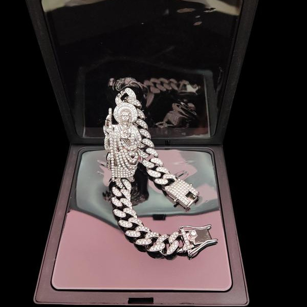 ใหม่ Diamond Grim Reaper Portrait 12mm cuban สร้อยข้อมือของขวัญเครื่องประดับแฟชั่นอุปกรณ์เสริมสำหรับผู้ชายและผู้หญิง