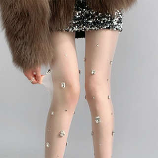 Big Rhinestones Splice Pantyhose ผู้หญิงต้นขาตาข่ายเซ็กซี่ดู…
