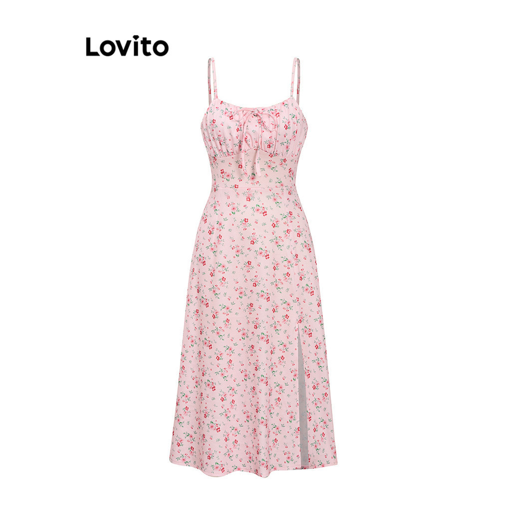 Lovito เดรสผู้หญิง ลายดอกไม้ สไตล์ลำลอง L91AD237