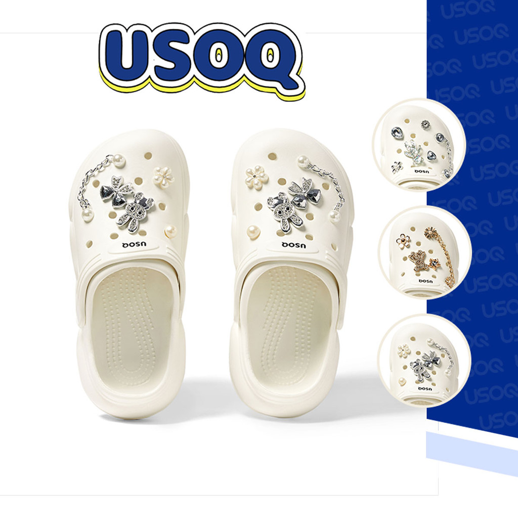 Usoq พรีเมี่ยม Rhinestone Jibbiz Crocs Set รองเท้าเข็มกลัด Pearl อุปกรณ์เสริมที่ถอดออกได้ DIY เข็มกลัดรองเท้าแตะ Crocs ตกแต่ง