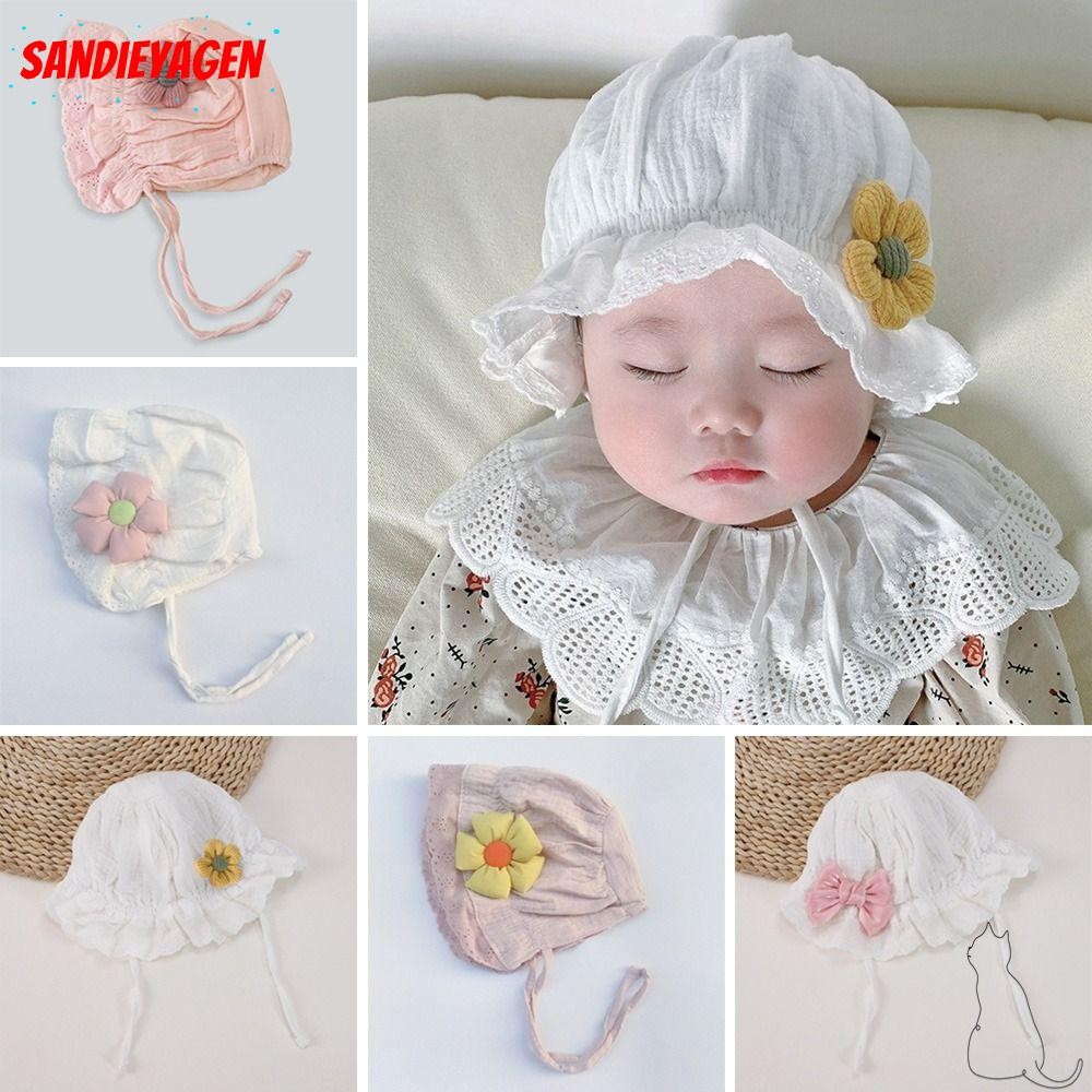 Sandieyean Bonnet Hat, Breathable Soft Lace Ruffle Hat, Anti-UV Cotton หลายสีเจ้าหญิงดอกไม้หมวกฤดูร้อน
